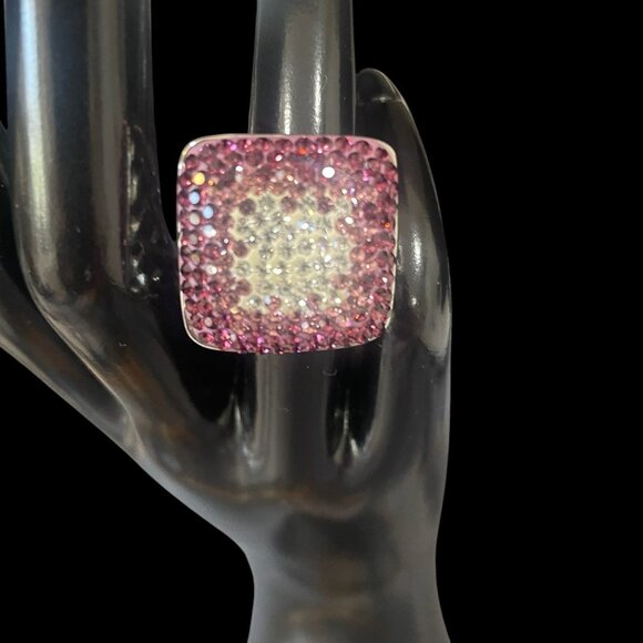 Sterling Silver Pink Pavé Ring Sparkle Statement Cocktail Bling Jewelry Gift - Picture 7 of 9